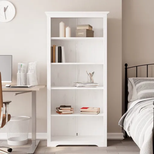 Librería BODO 5 Estantes Madera Maciza Pino Blanco 82x40x173 cm