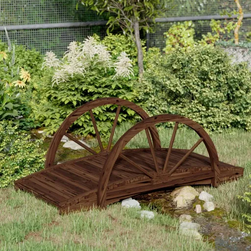 Puente de Jardín Con Media Rueda Madera Maciza Abeto 99x50x38cm
