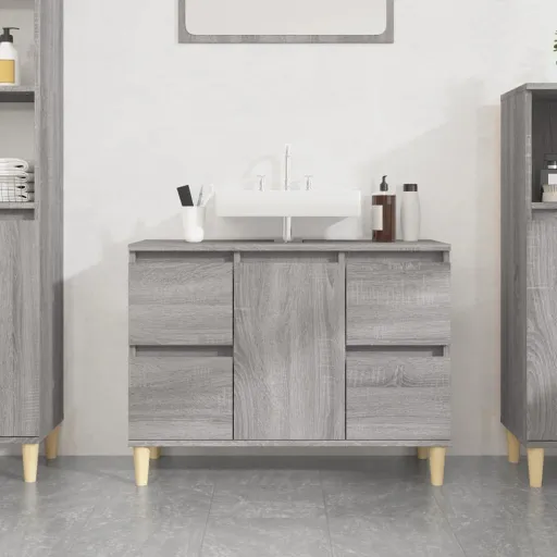 Armario de Lavabo Madera Contrachapada Gris Sonoma 80x33x60 cm