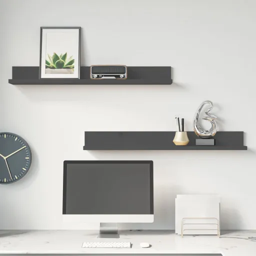 Estantes de Pared 2 Uds Madera Maciza de Pino Gris 80x11x9 cm