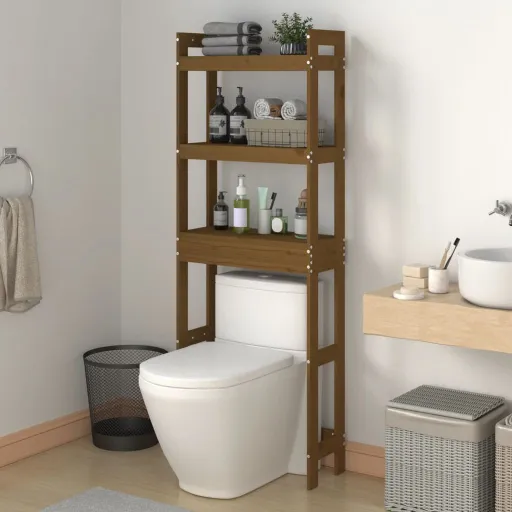 Estante de Baño Madera Maciza de Pino Marrón Miel 63x26x171 cm