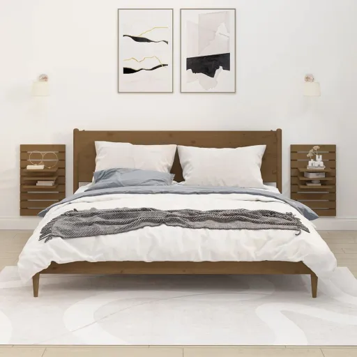 Estantes Mesitas Pared 2 Uds Madera Maciza de Pino Marrón Miel