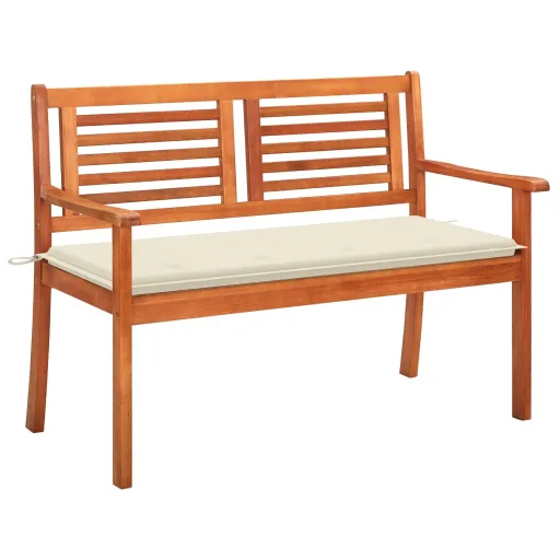 Banco de Jardín 2 Plazas Madera Maciza Eucalipto y Cojín 120 cm