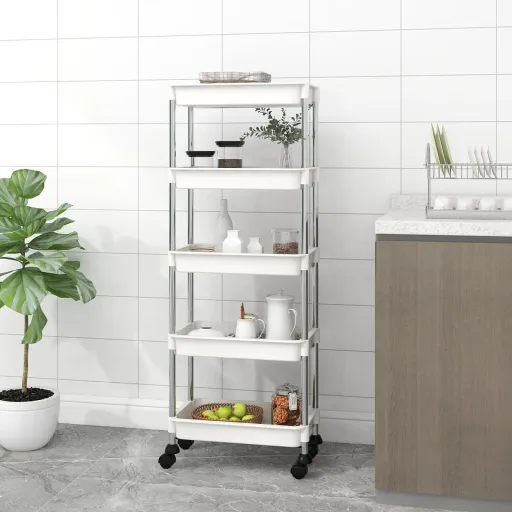 Carrito de Cocina 5 Niveles Hierro y ABS Blanco 42x29x128 cm