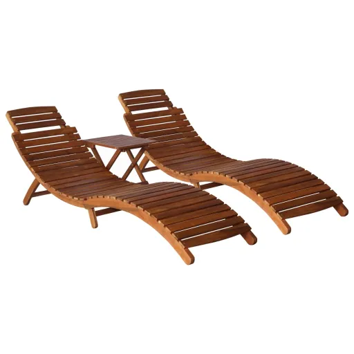 Set de Tumbonas Con Mesita 3 Piezas Madera Maciza de Acacia
