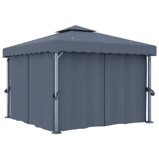 Cenador Con Cortina Gris Antracita Aluminio 3x3 m