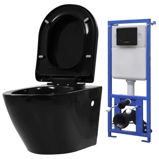 Inodoro de Pared Con Cisterna Oculta Cerámica Negro