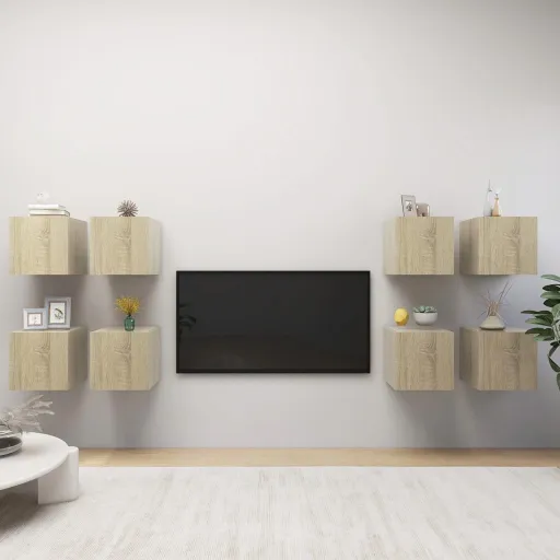 Muebles de Pared Para TV 8 Uds Color Roble Sonoma 30,5x30x30cm