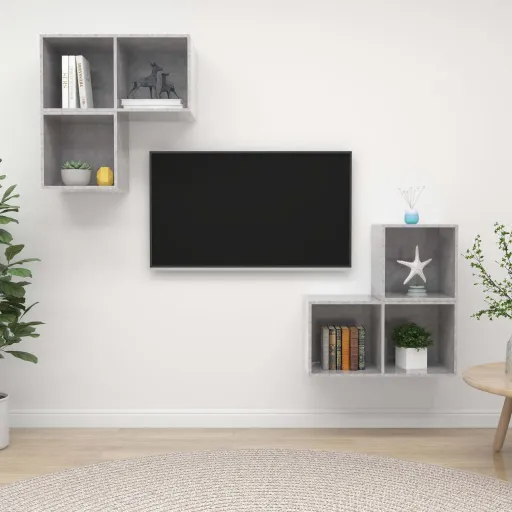 Juego de Mueble Para TV de 4 Piezas Aglomerado Gris Hormigón