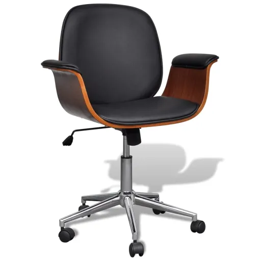 Sillón Giratorio de Madera Curvada y Cuero Sintético