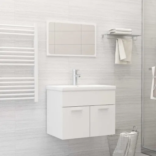 Juego de Muebles de Baño Madera de Ingeniería Blanco