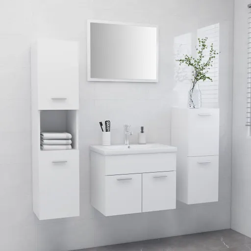 Juego de Muebles de Baño Madera de Ingeniería Blanco