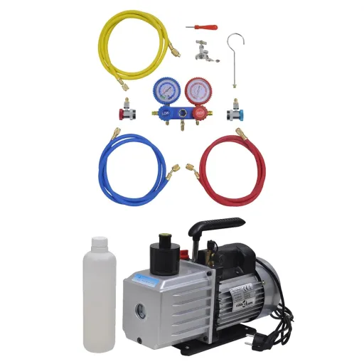 Bomba de Vacío 100 L/Min Manómetros de 2 Vías Kit Herramientas