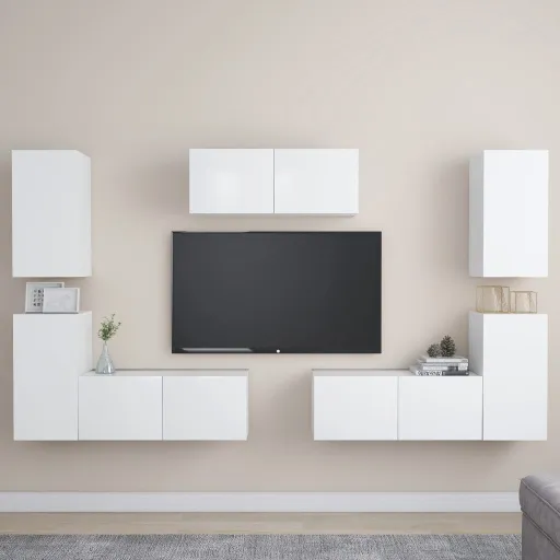 Set de Muebles de Salón TV 7 Piezas Madera de Ingeniería Blanco