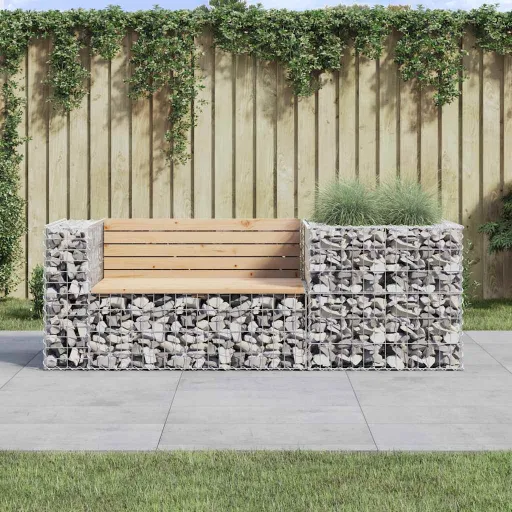 Banco de Jardín Con Cesta de Gaviones Madera Maciza de Pino