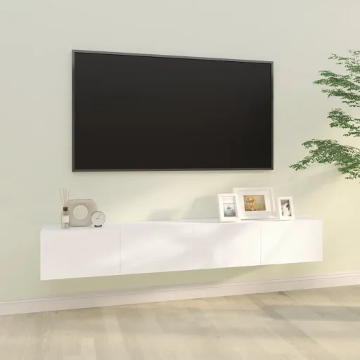 Muebles TV de Pared 2 Uds Madera Ingeniería Blanco 100x30x30 cm