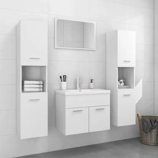 Juego de Muebles de Baño Madera de Ingeniería Blanco