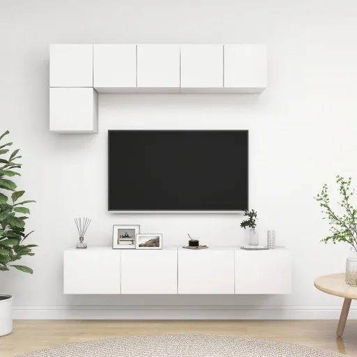Set de Muebles de Salón TV 5 Piezas Madera de Ingeniería Blanco