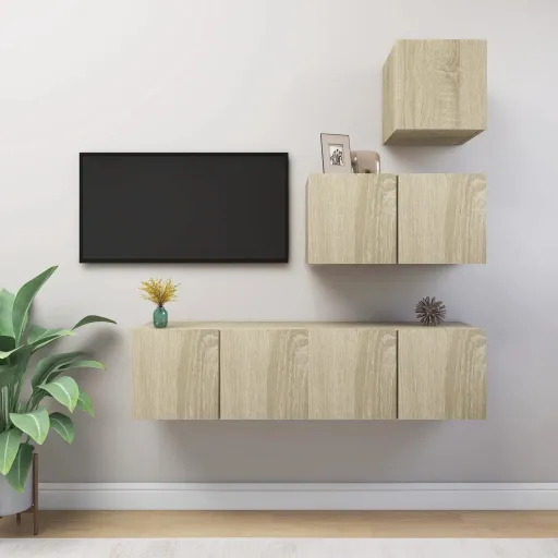 Set Muebles de Salón TV 4 Piezas Madera Ingeniería Roble Sonoma