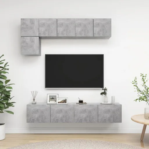 Set de Muebles de Salón 5 Pzas Madera Ingeniería Gris Hormigón