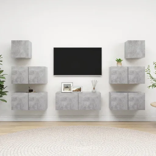 Set Muebles de Salón TV 7 Pzas Madera Ingeniería Gris Hormigón