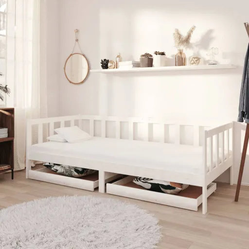 Sofá Cama Con Cajones Madera de Pino Maciza Blanco 90x200 cm