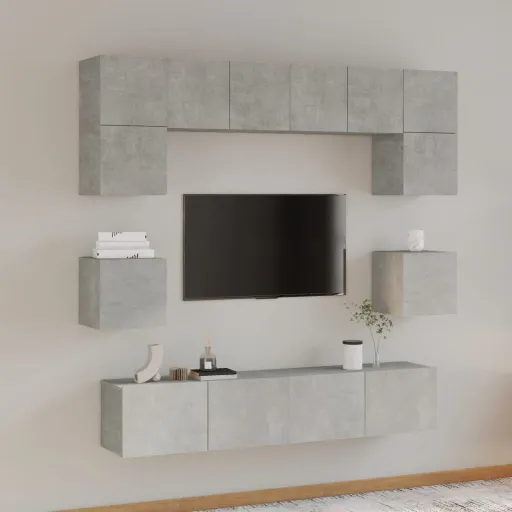 Set de Muebles de TV 8 Pzas Madera Contrachapada Gris Hormigón