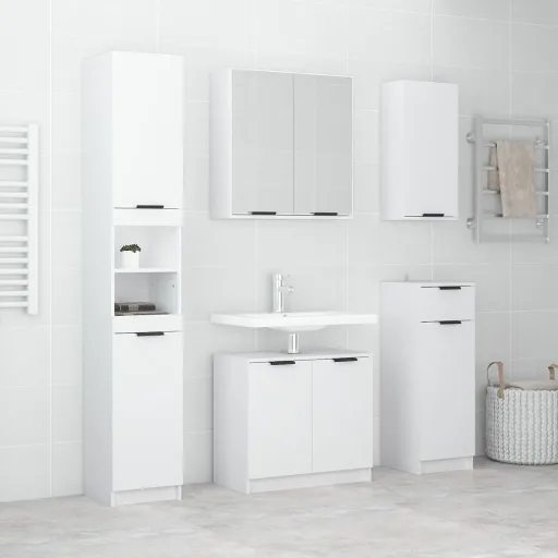 Juego de Armarios de Baño 5 Piezas Madera Contrachapada Blanco
