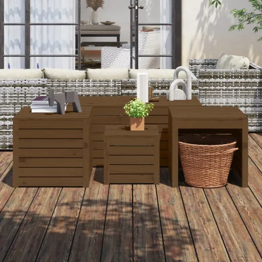 Juego Cajas de Jardín 4 Pzs Madera Maciza Pino Gris Marrón Miel