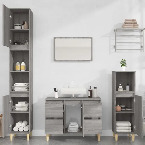 Set de Muebles de Baño 3 Pzas Madera Contrachapada Gris Sonoma