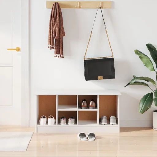 Banco Zapatero ALTA Madera Maciza de Pino Blanco 100x35x45 cm