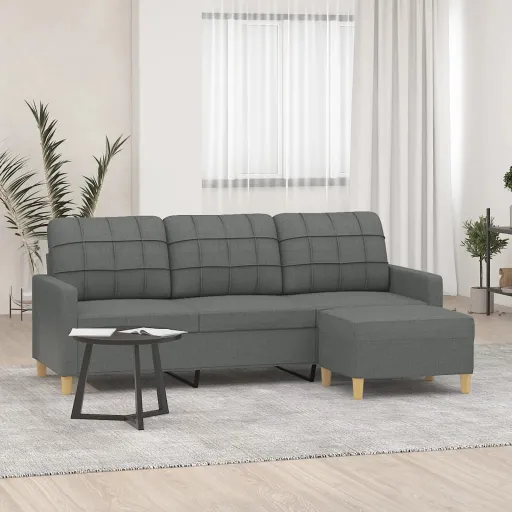 Sofá de 3 Plazas Con Taburete de Tela Gris Oscuro 180 cm