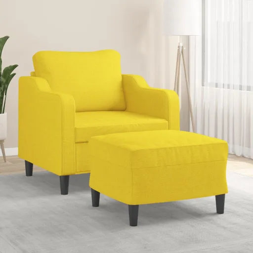 Sillón Con Taburete Tela Amarillo Claro 60 cm