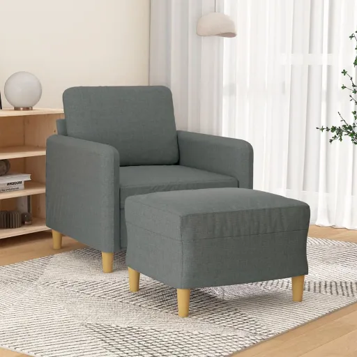 Sillón Con Taburete Tela Gris Oscuro 60 cm