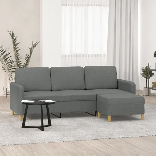 Sofá de 3 Plazas Con Taburete de Tela Gris Oscuro 180 cm