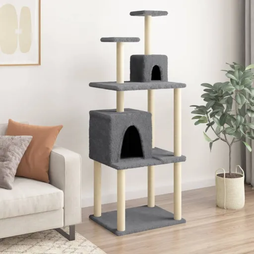 Rascador Para Gatos Con Postes de Sisal Gris Oscuro 167 cm