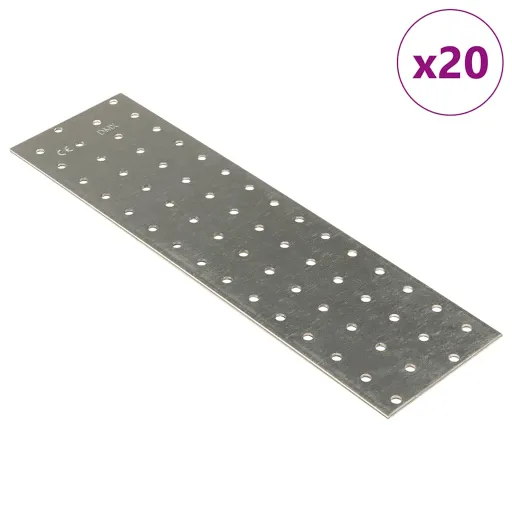 Placas Perforadas 20 Uds Acero Galvanizado 2 mm 300x80 mm