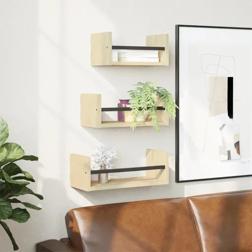Estantería de Pared de 3 Piezas Con Barras Roble Sonoma Madera de Ingeniería