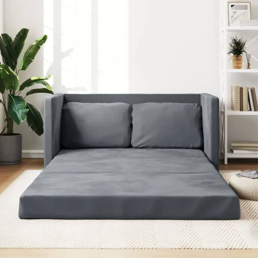 Sofá Cama de Suelo 2 en 1 Terciopelo Gris Oscuro 122x204x55 cm