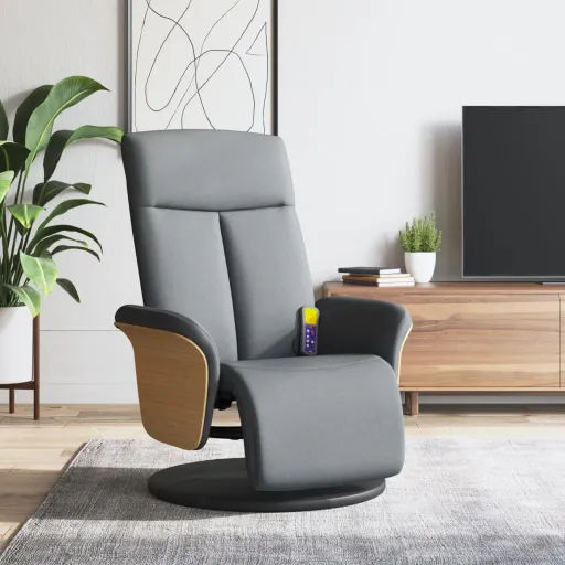 Sillón Reclinable de Masaje Con Reposapiés Tela Gris Claro