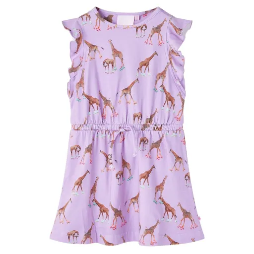 Vestido Infantil Mangas Con Volantes Cordón Lila 104