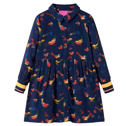 Vestido Infantil de Manga Larga Azul Marino 116