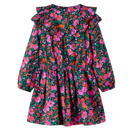 Vestido Infantil de Manga Larga Rosa Chillón 128
