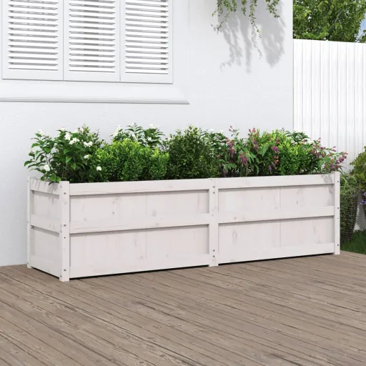 Jardinera de Madera Maciza de Pino Blanca 180x50x50 cm