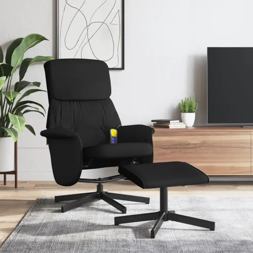Sillón Reclinable de Masaje Con Reposapiés Tela Negro