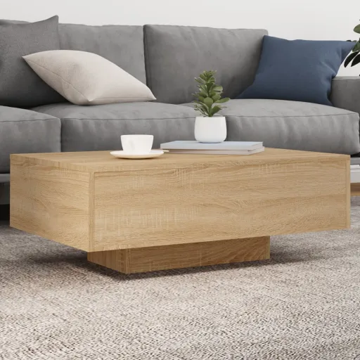 Mesa de Centro Con Luces LED Roble Sonoma 85x55x31 cm