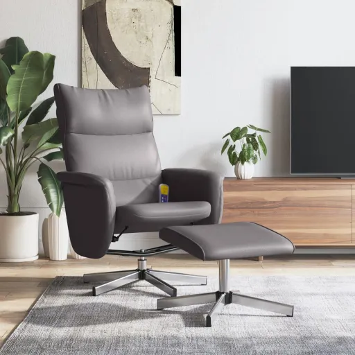 Sillón de Masaje Reclinable Con Reposapiés Cuero Sintético Gris