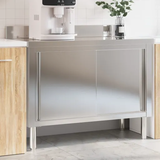 Mesa de Trabajo de Cocina Puertas Correderas Acero Inoxidable