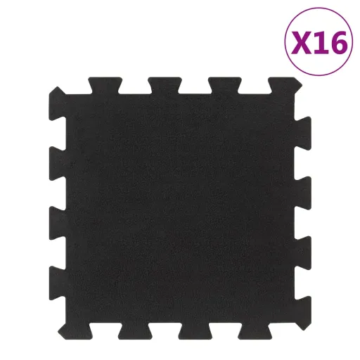 Baldosas de Suelo de Goma 16 Unidades Negro 16 mm 30x30 cm