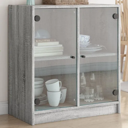 Armario Auxiliar Puertas de Vidrio Gris Sonoma 68x37x75,5 cm